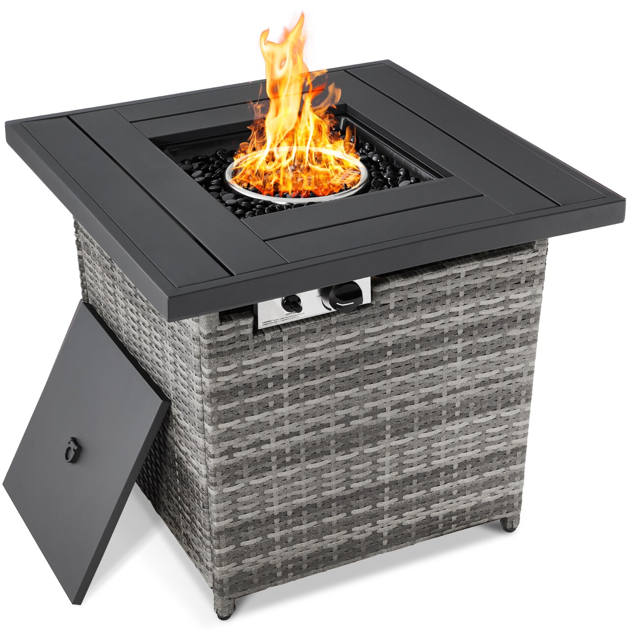 Best Choice Products 28in Propane Gas Fire Pit Table 50,000 BTU Outdoor Wicker w/ Glass Beads, Tank Holder